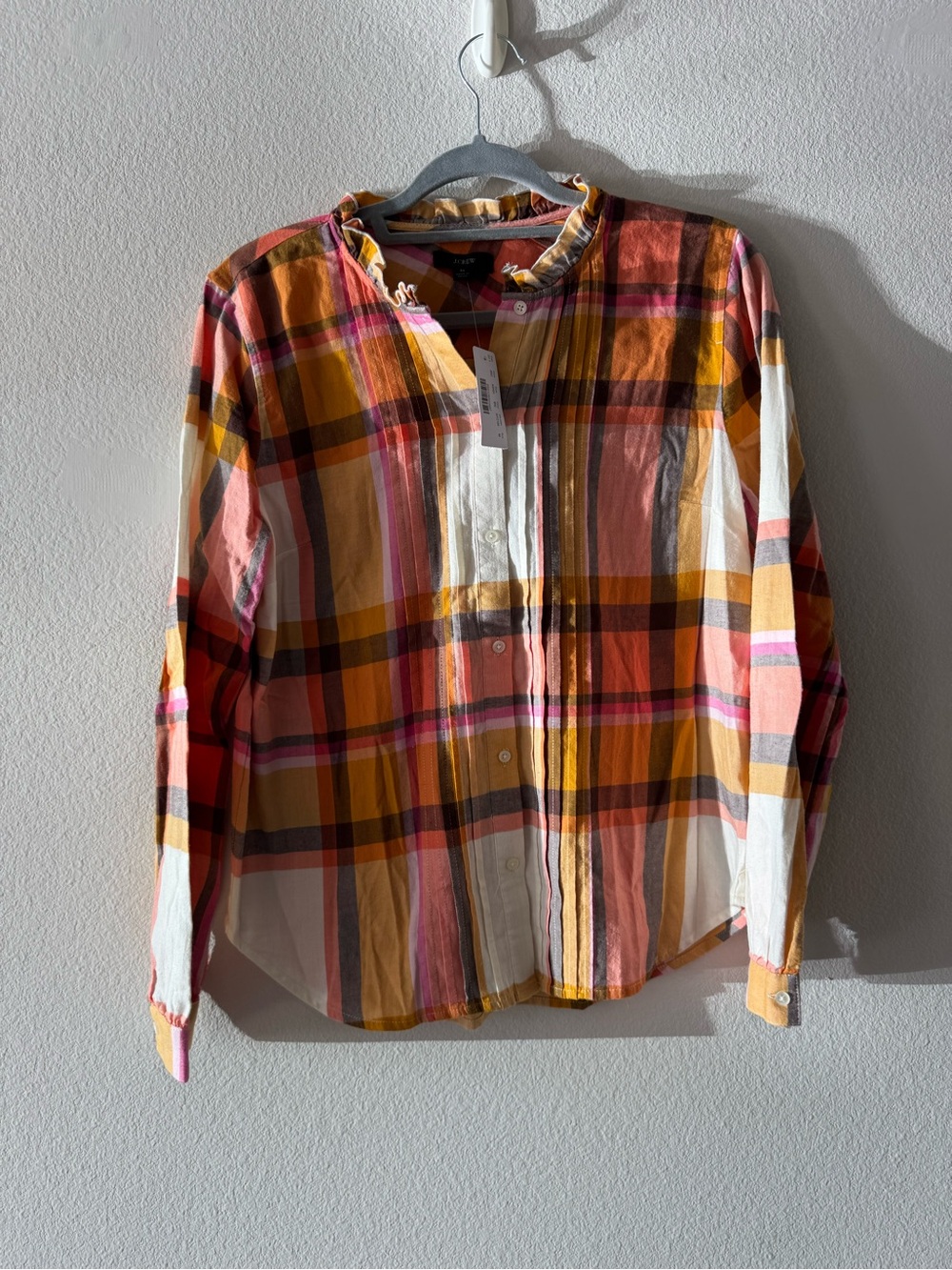 J. Crew Plaid Button-Down Shirt in Mustard, Pink & White